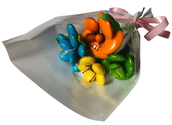 Mini bouquet frésia rose anémone rose de Warhol dragées chocolat 60g