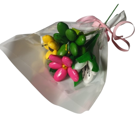 Mini bouquet frésia tulipe anémone marguerite dragées chocolat 50g
