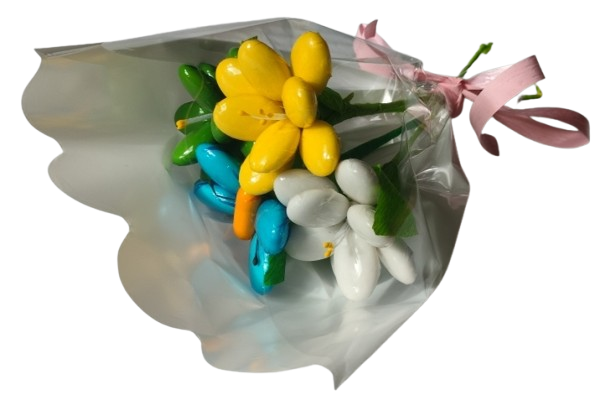 Mini bouquet papillon et 3 frésias dragées chocolat 58g