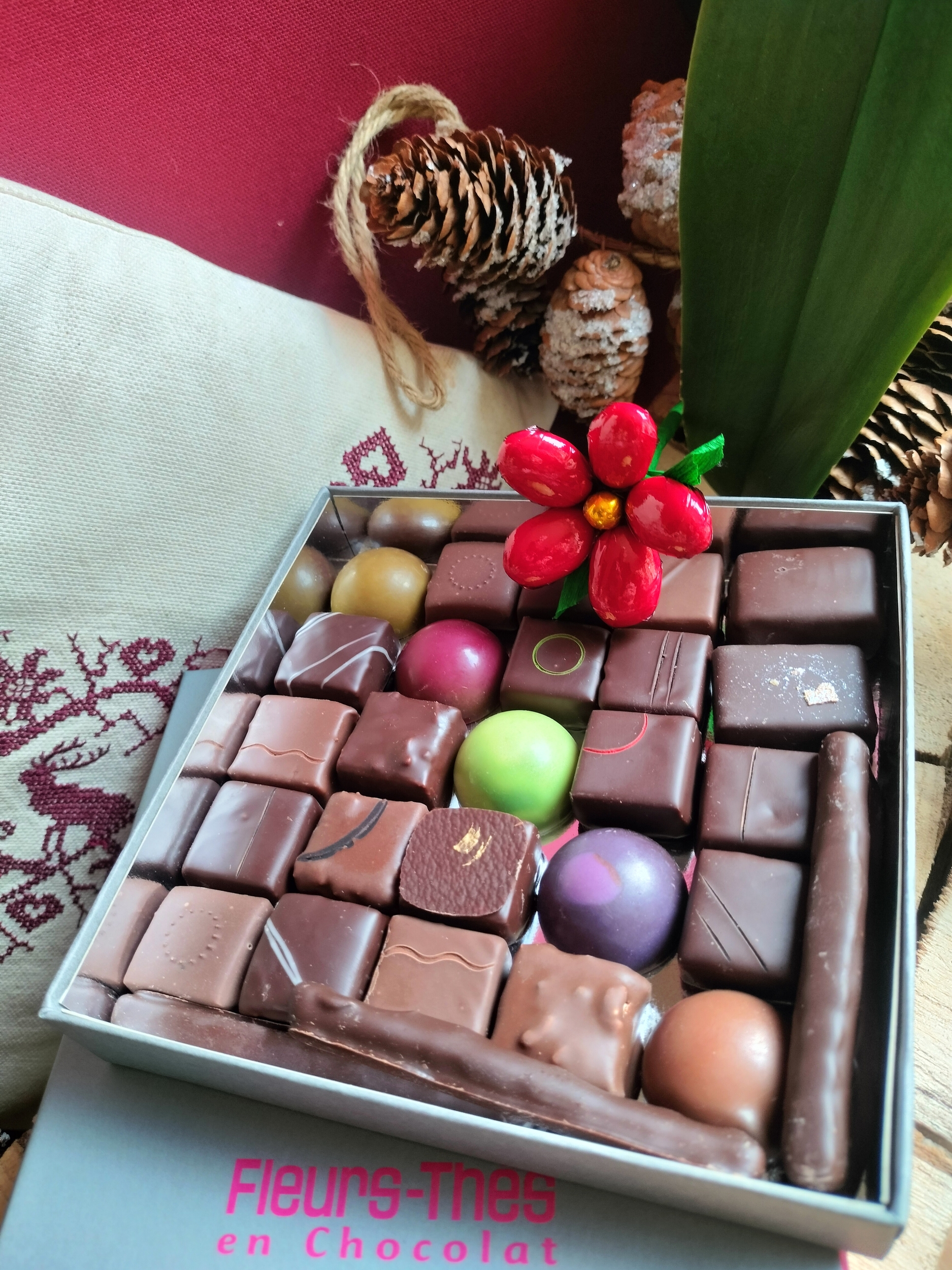 Ecrin chocolats et marguerite de Noël ouvert V2