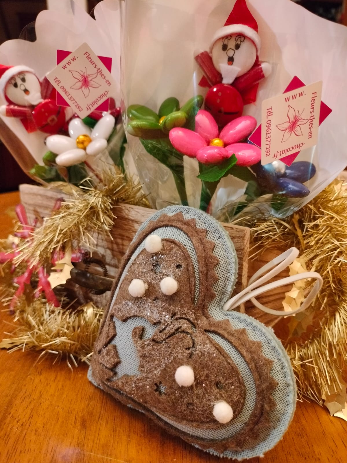 Bouquet Pere Noel et marguerites dragées chocolat 2