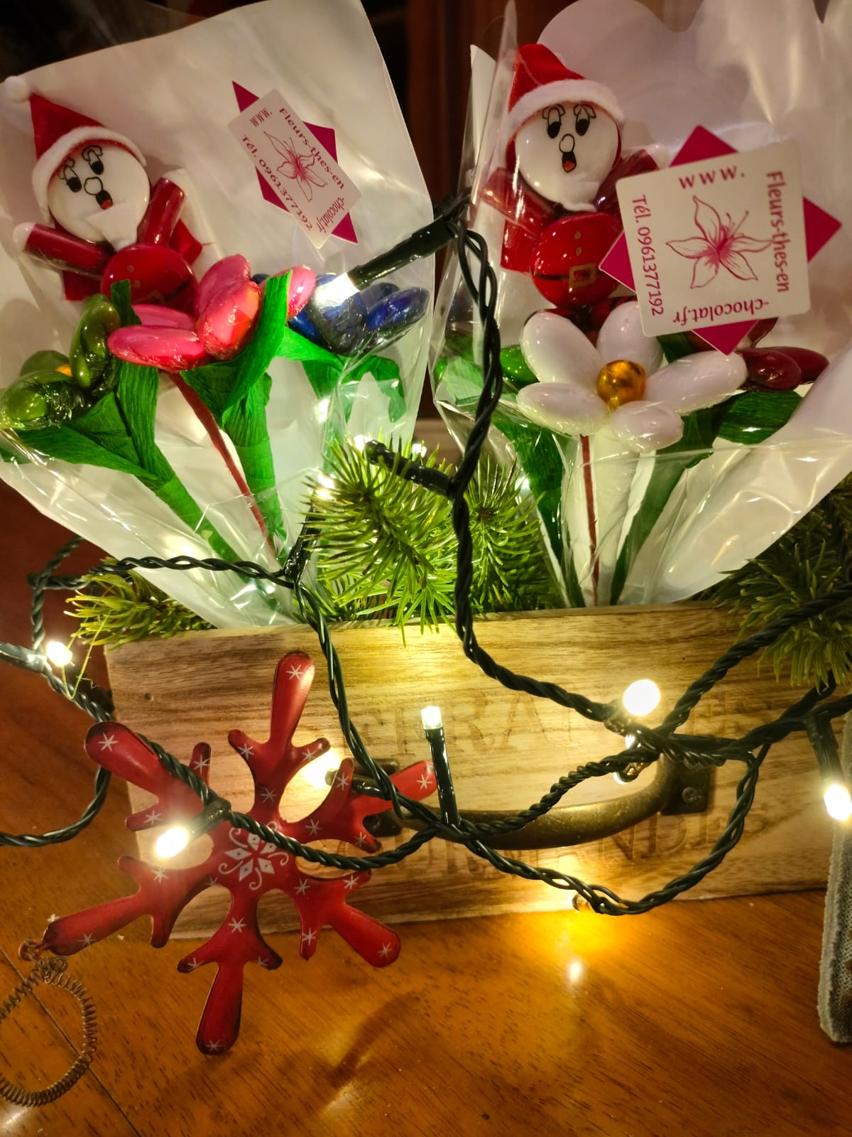 Bouquet Pere Noel et marguerites dragées chocolat 3
