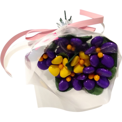 Bouquet de violettes et primevères dragées chocolat