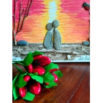 Bouquet Saint Valentin tulipes rouges dragées chocolats amour coucher de soleil