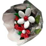 Bouquet Saint Valentin rouge et blanc dragées et chocolats