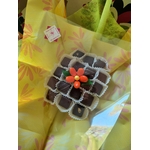 Bouquet de Pâques chocolats et une fleur de dragées emballé