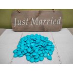 Dragées coeur chocolat lait couleur bleu turquoise détail