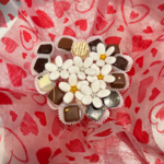 Bouquet coeur chocolat et dragées blanc