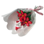 Mini bouquet Père Noël 3 marguerites rouges dragées chocolat 46g