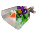 Mini bouquet 3 pâquerettes blanche violette verte dragées chocolat 30g