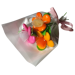 Mini bouquet 3 pâquerettes rose jaune orange dragées chocolat 30g