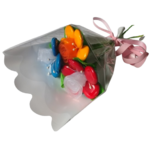 Mini bouquet 3 pâquerettes rouge jaune bleue dragées chocolat 30g