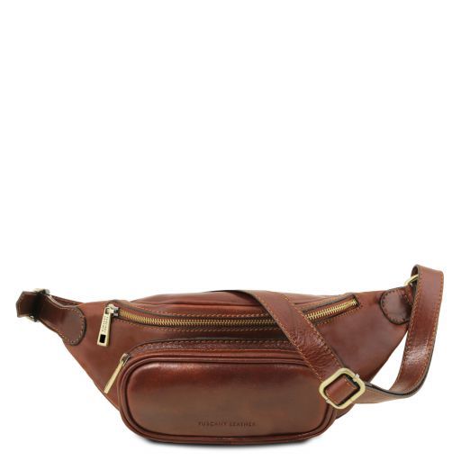 sac banane cuir marron