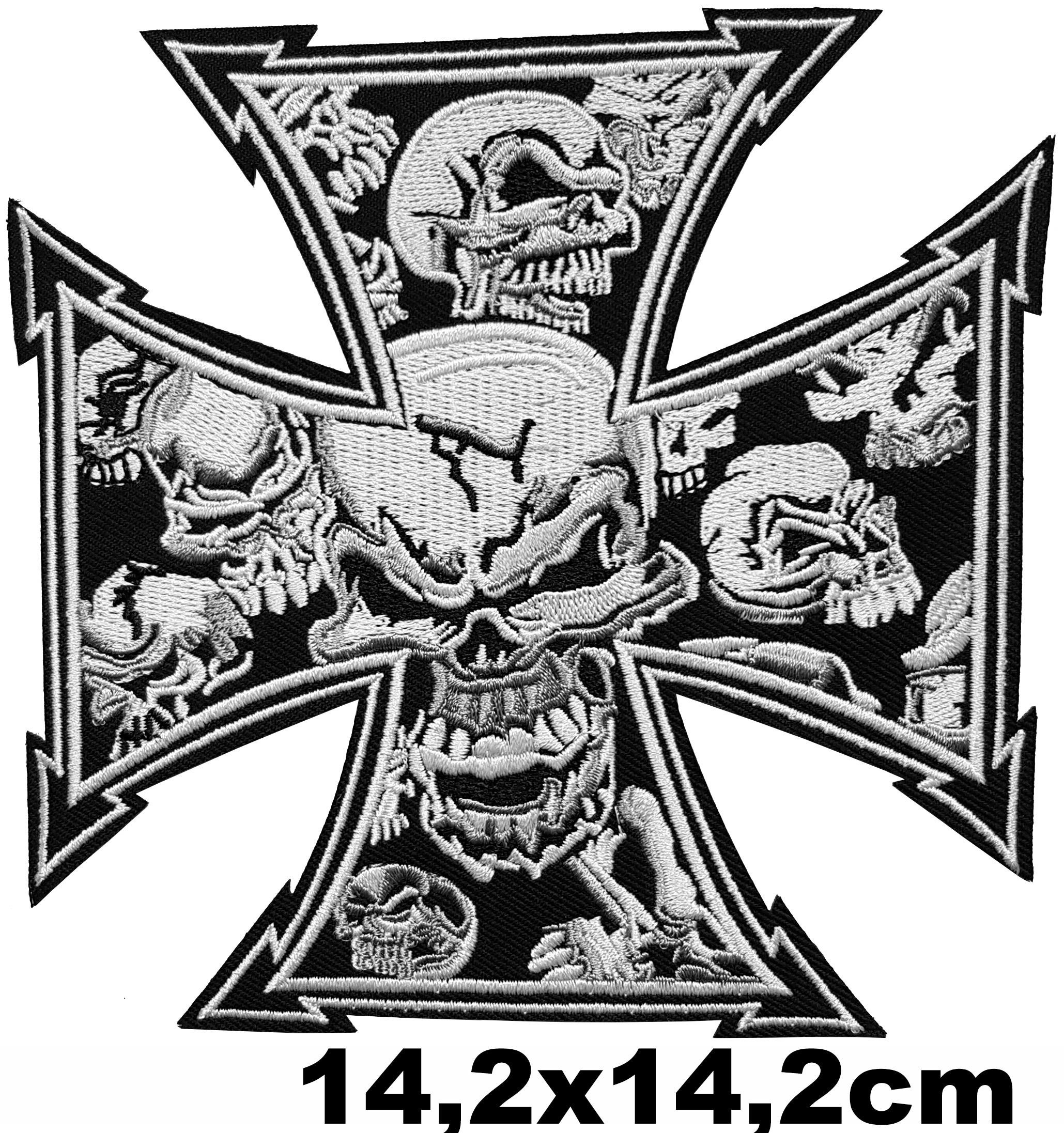 Grand Patch Thermocollant Croix de Malte Noire Écusson Têtes de Mort skulls blancs