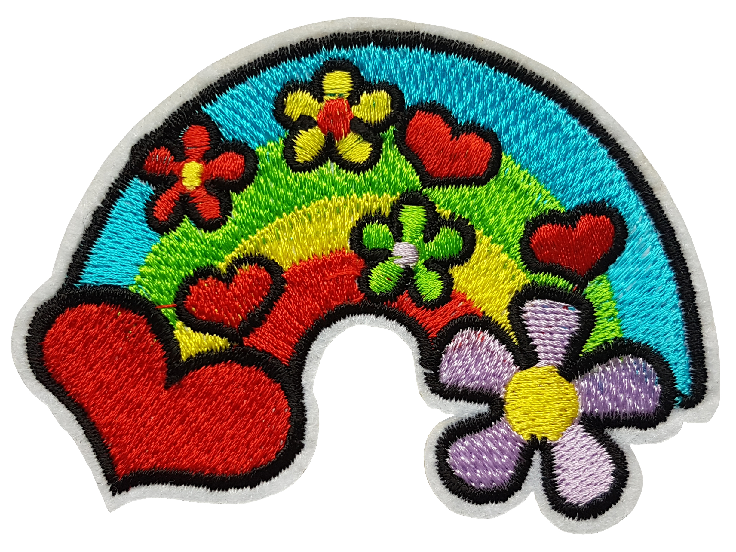 Patch Thermocollant Arc en Ciel Coeurs et Fleurs