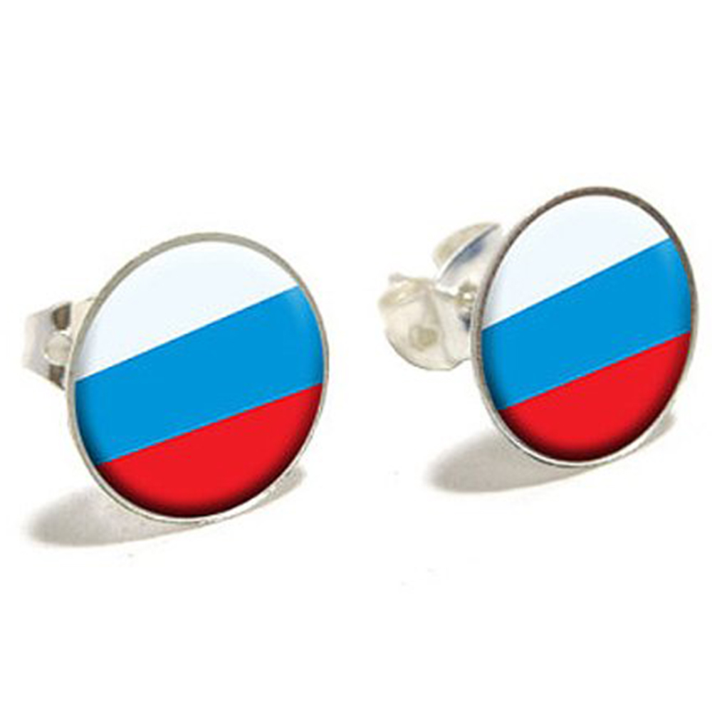 Boucles d'Oreille Clous Drapeau Russe en Acier Inoxydable Russie Blanc Bleu Rouge