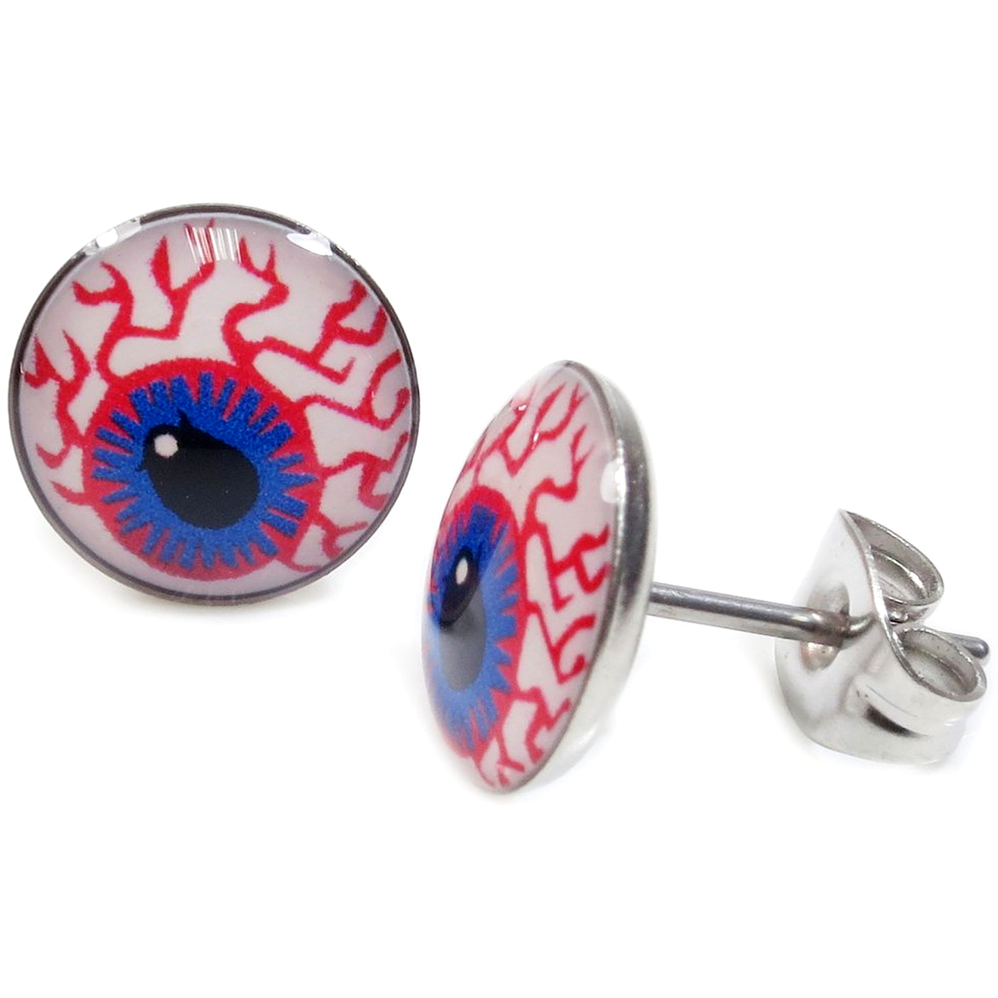 Boucles d'Oreille Clous Acier Inoxydable Oeil Rouge Zombie 1