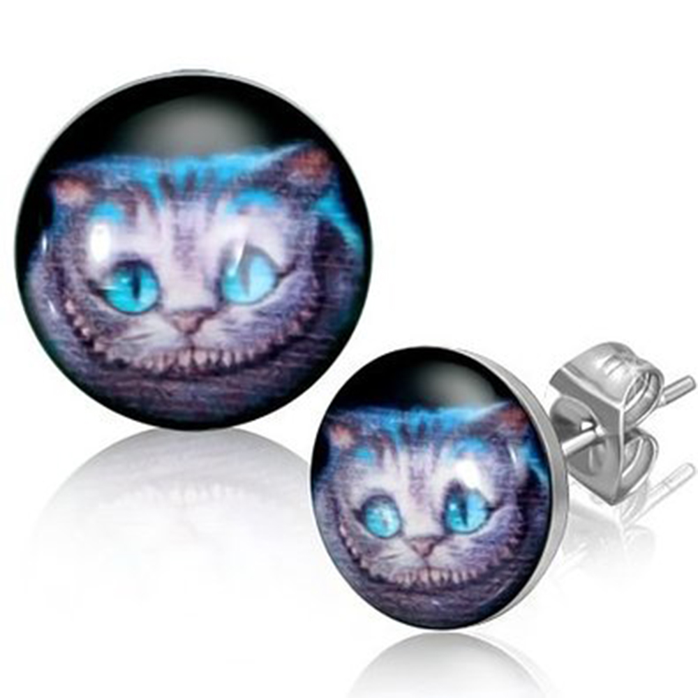 Boucles D Oreille Clous Puces Chat Du Cheshire Alice Au Pays Des Merveilles Cameleon Shop Fr