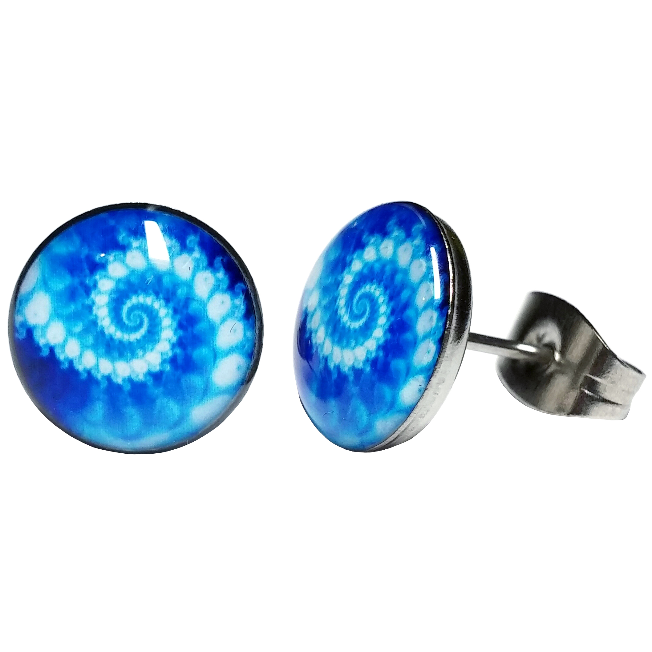 Boucles d\'Oreille Clous Puces Acier Inoxydable - Spirale Mandala Tentacule Poulpe Bleu