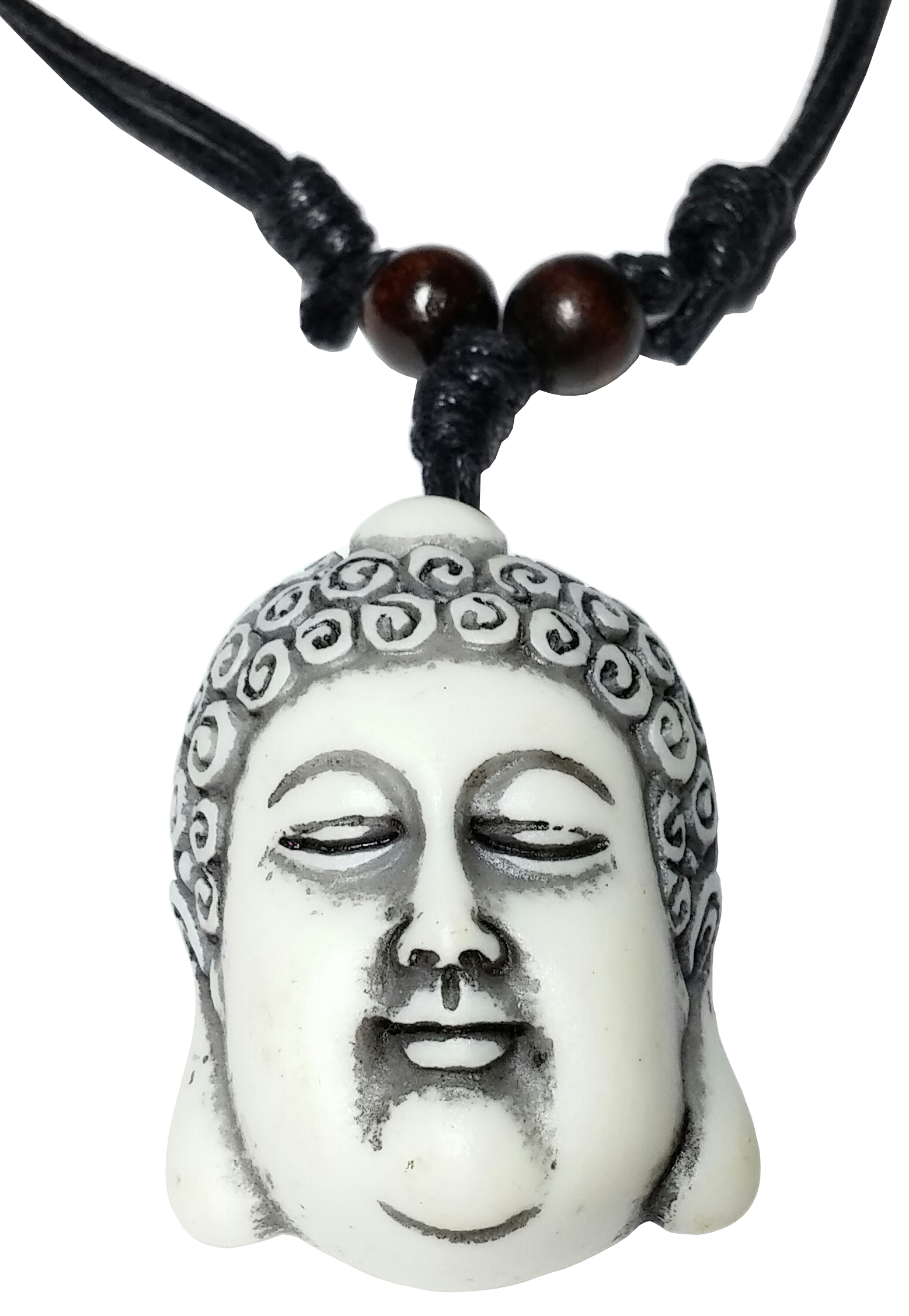 Collier Pendentif Tête de Bouddha en résine blanche