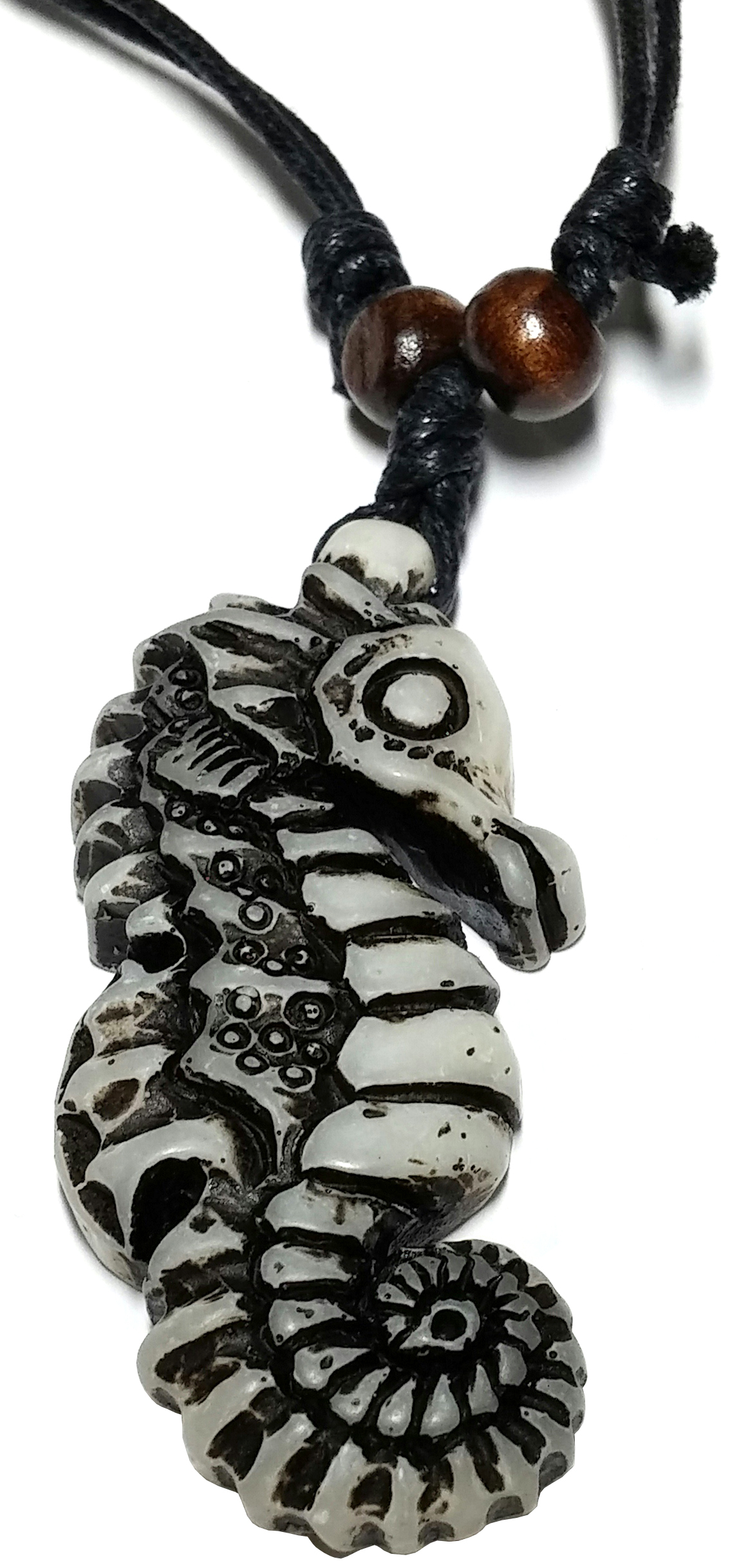 Collier Pendentif Résine Hippocampe Cheval de Mer Gris
