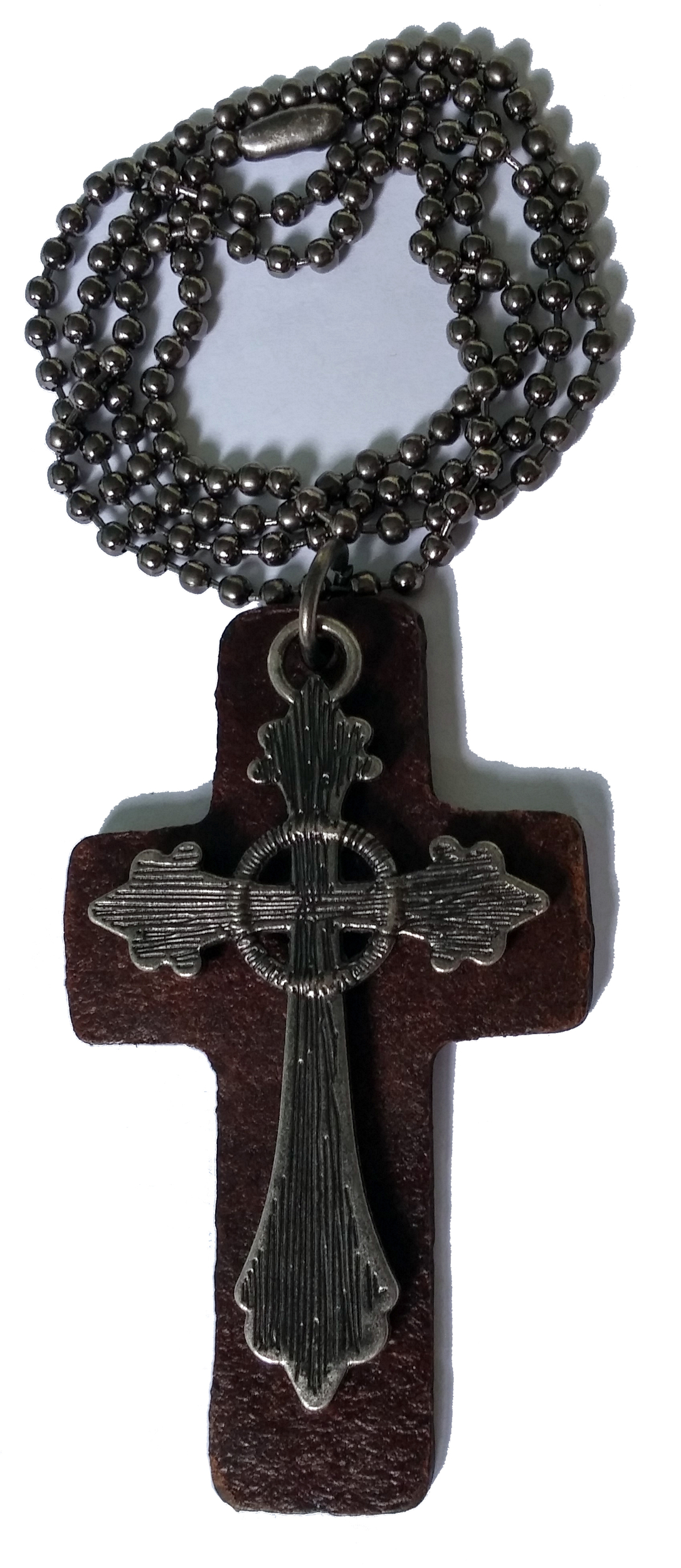 Collier Pendentif Croix Métal et Cuir