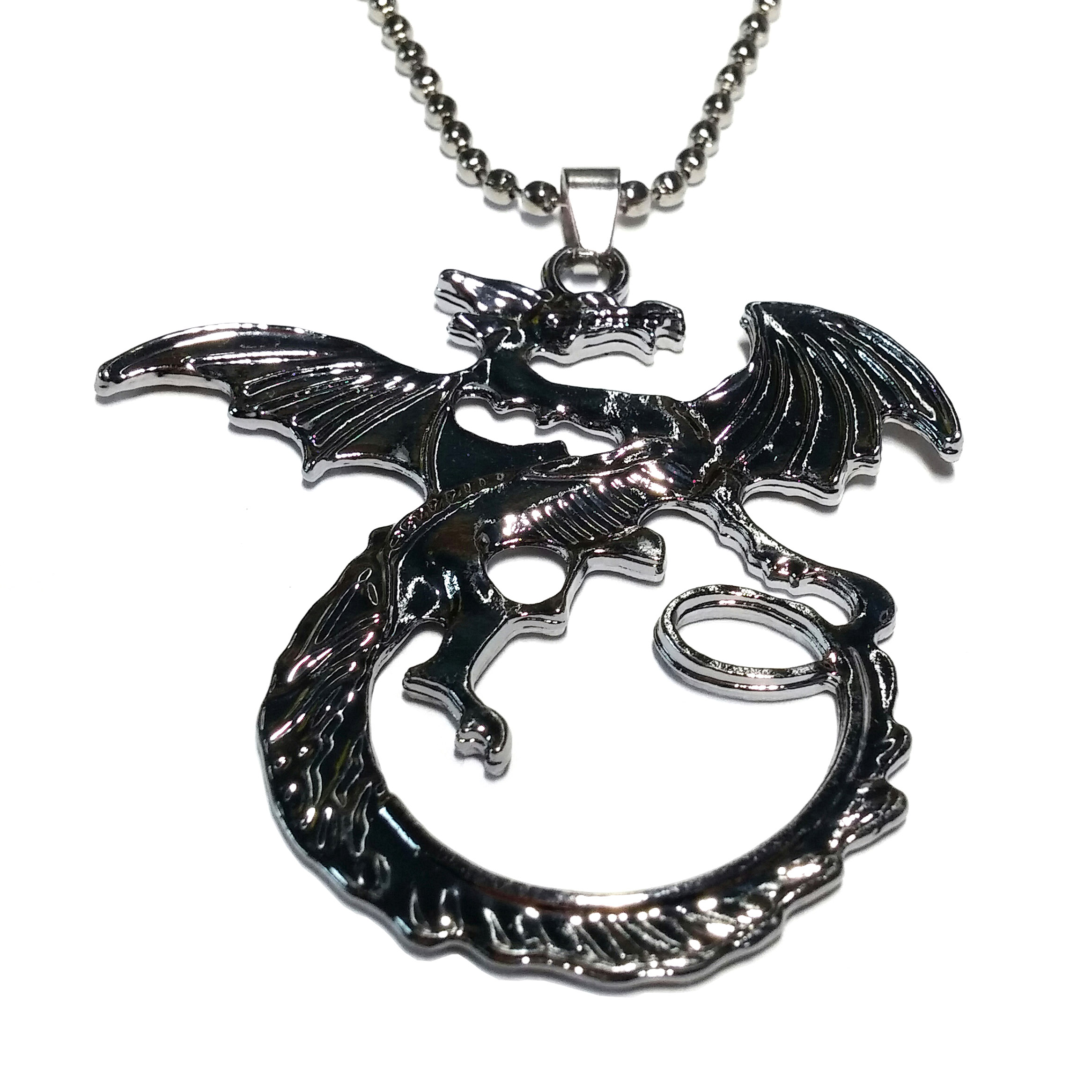Collier pendentif métal dragon noir 2