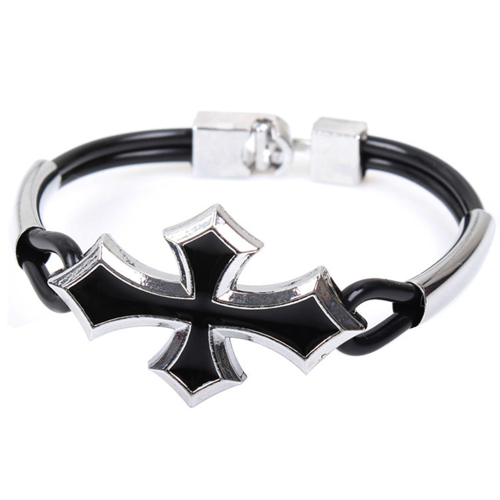 Bracelet caoutchouc croix noir acier inoxydable