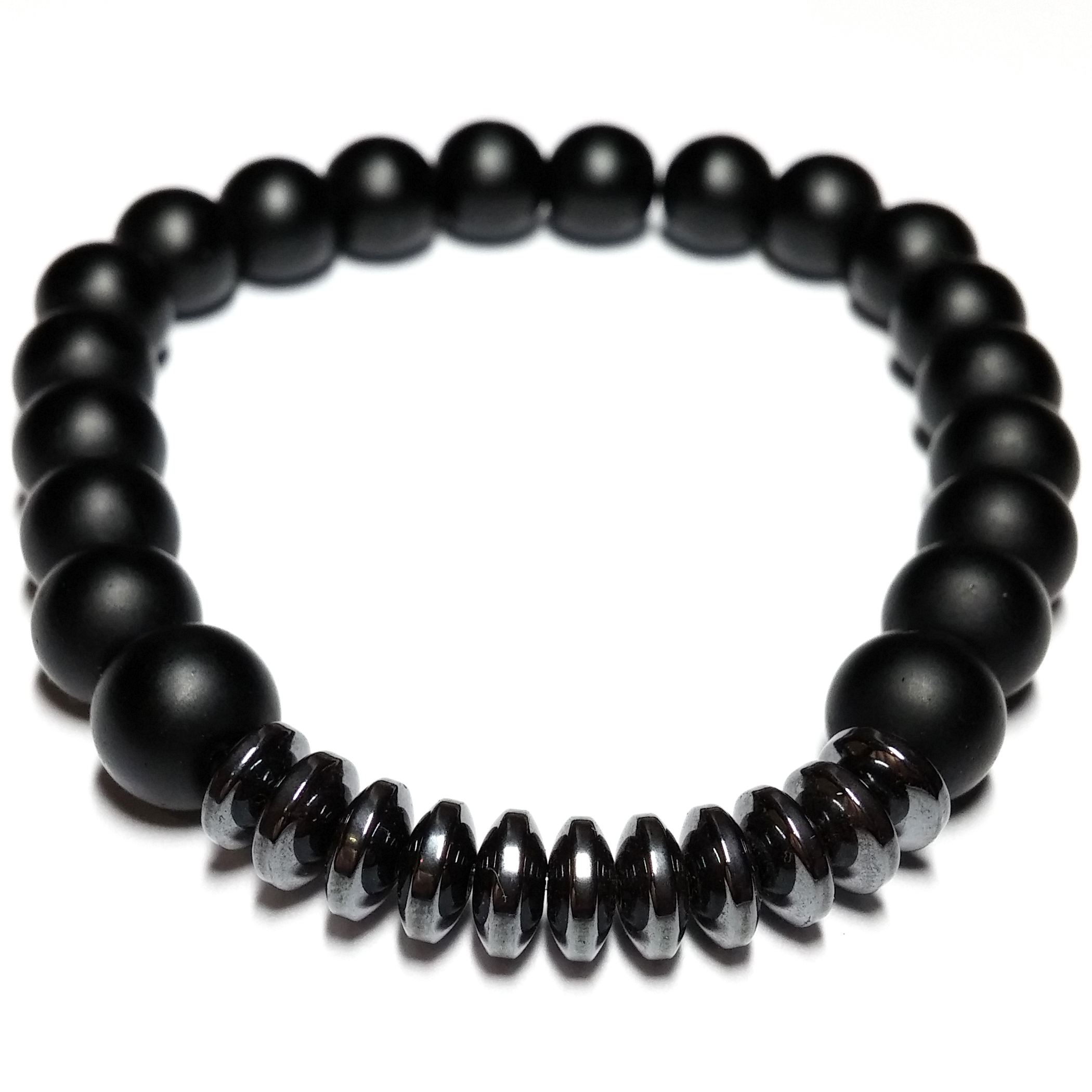 Bracelet Pierre Noir Mate et Rondin Noir 2