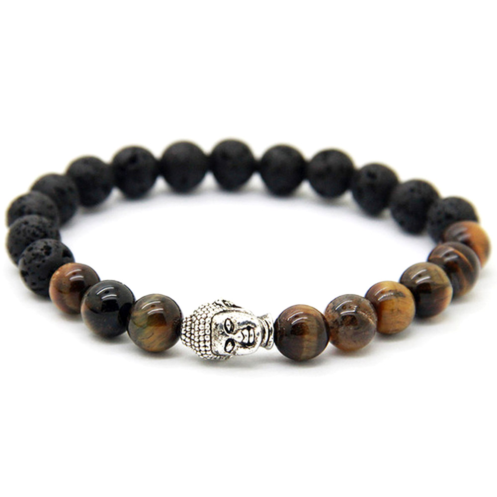 Bracelet Bouddha avec Perles de Lave et Oeil de Tigre