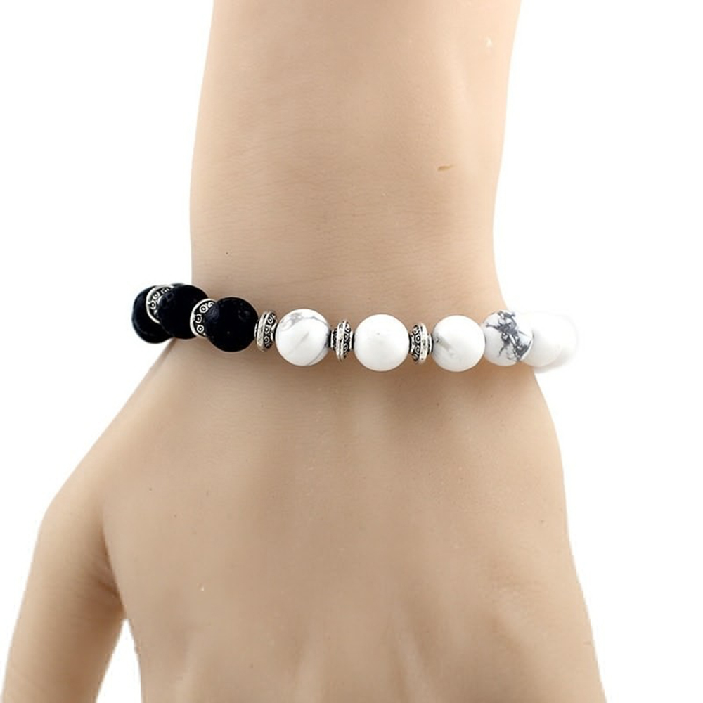 Bracelet Pierre de Lave et Pierre Howlite Blanc 2