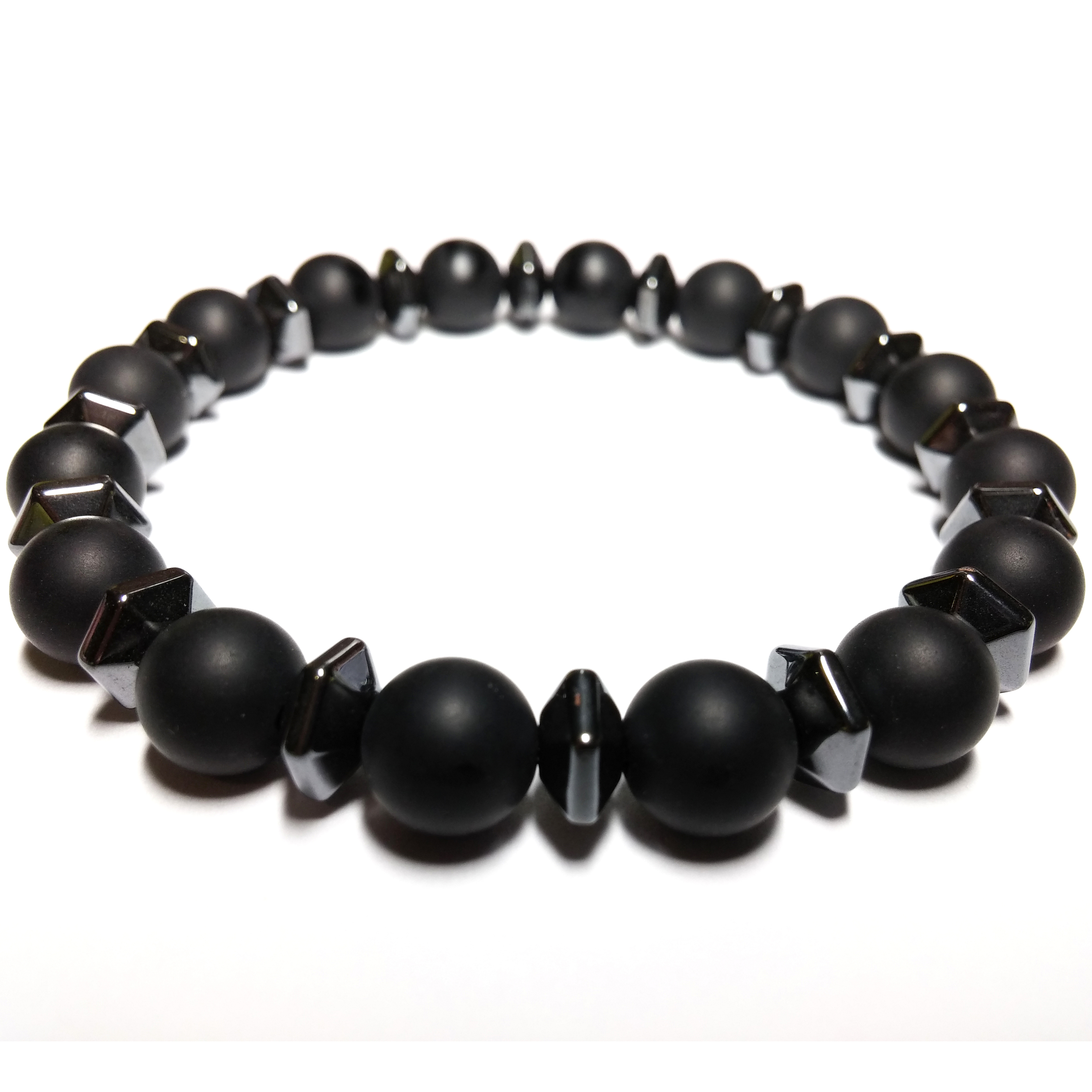 Bracelet Pierre Noir Mate et Perle Hexagone Noir 2