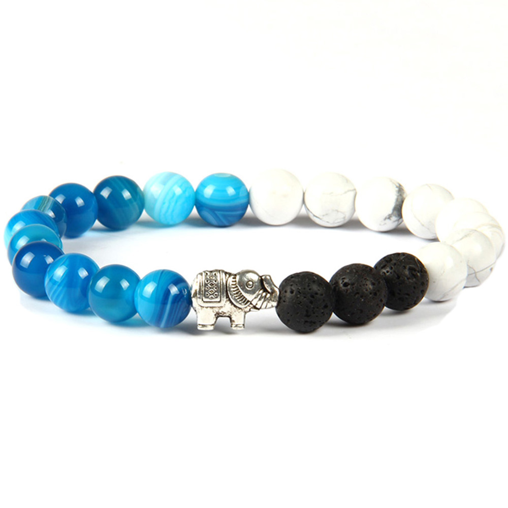 Bracelet Éléphant Pierre de Lave Agate Bleu et Howlite Blanc 1