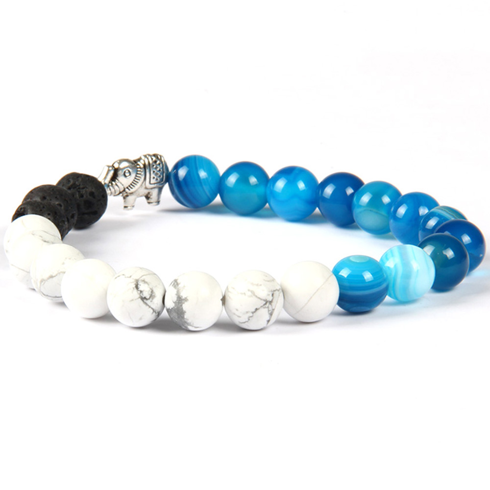 Bracelet Éléphant Pierre de Lave Agate Bleu et Howlite Blanc 4