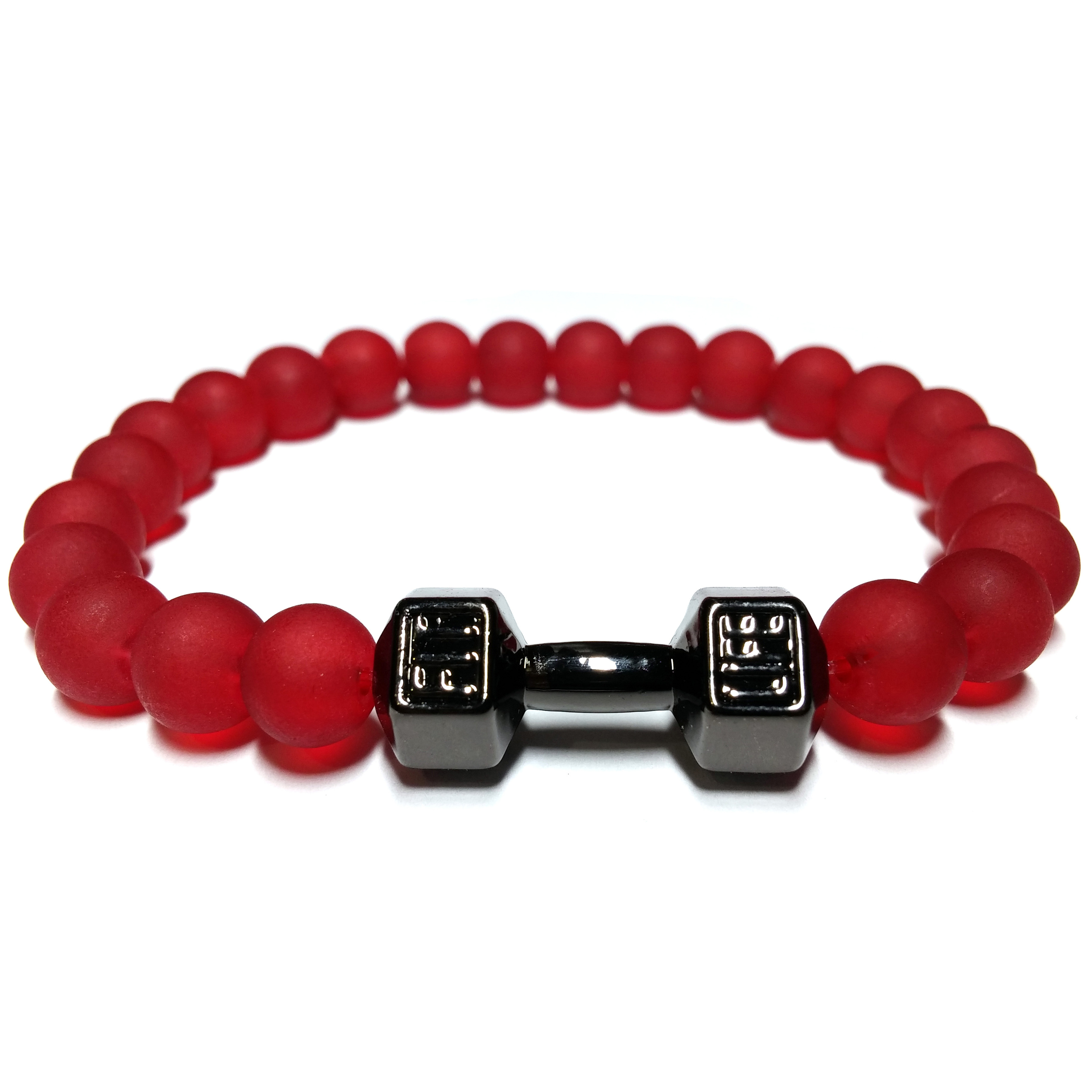 Bracelet Pierre Rouge Mate Haltère Noir