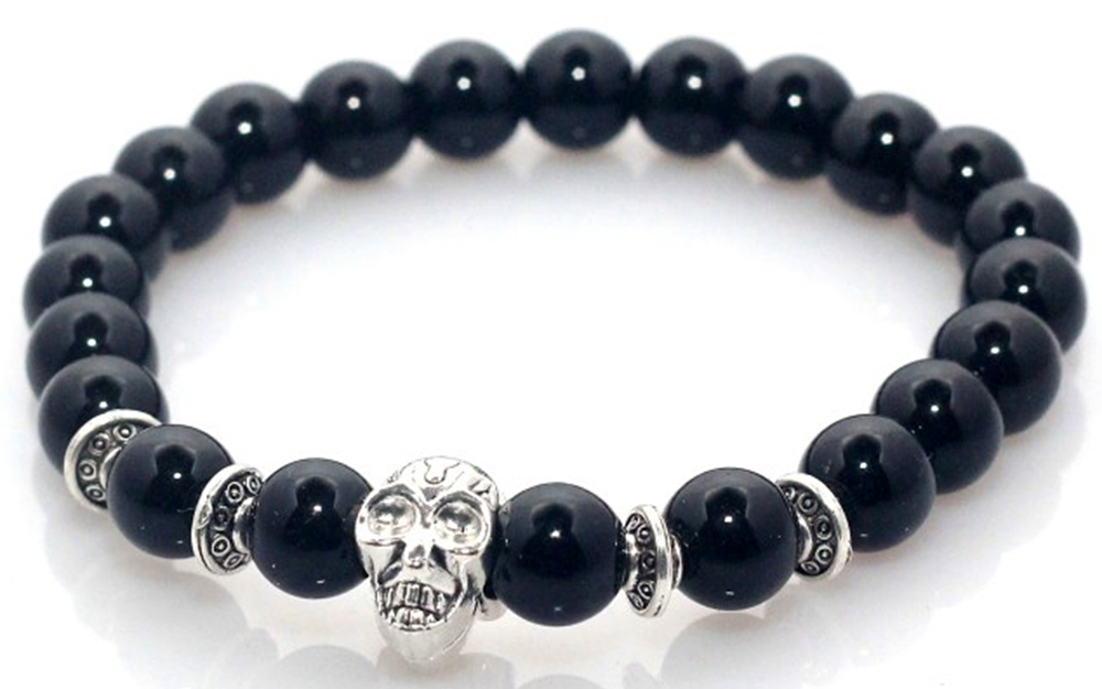 Bracelet Pierre Agate Noir Tête de Mort