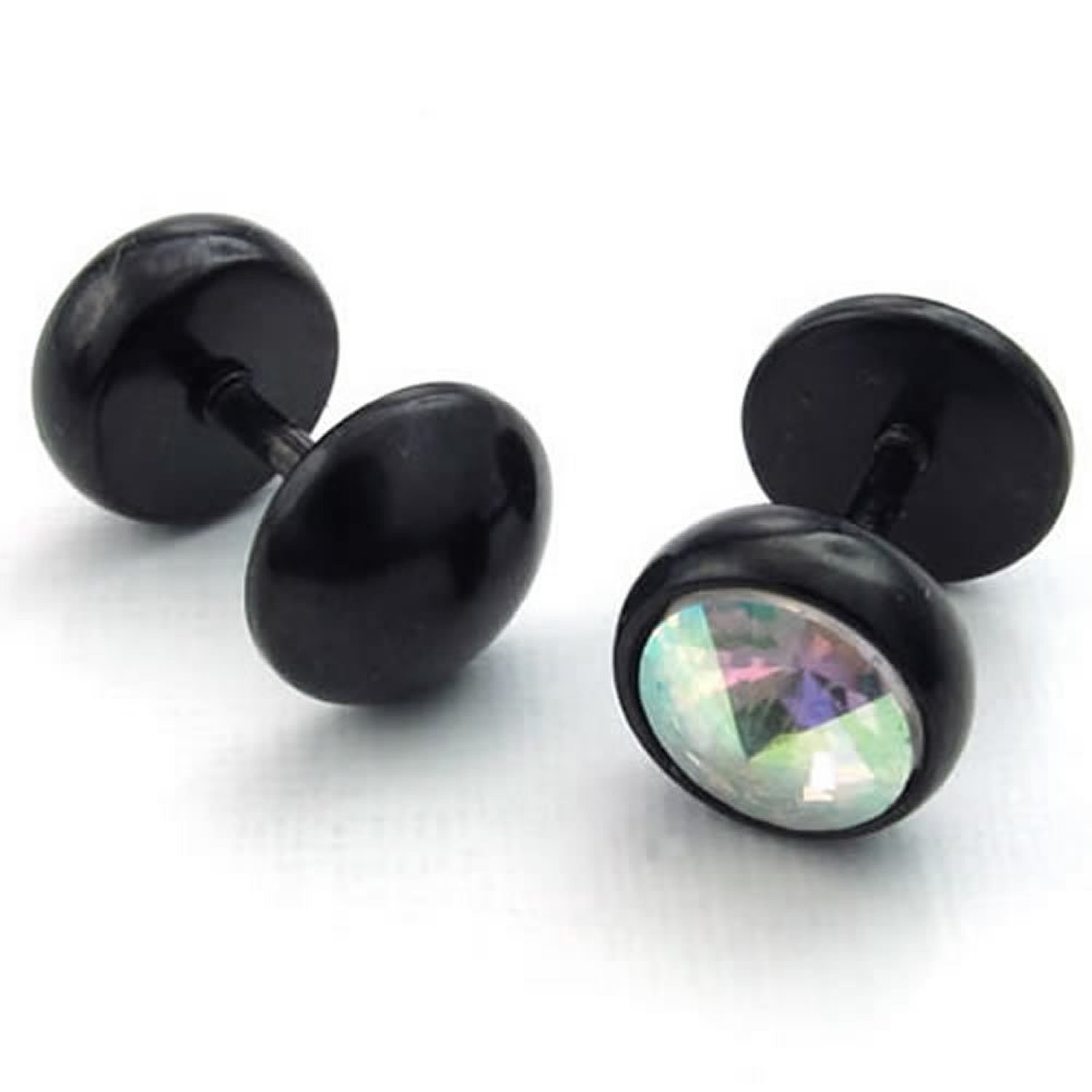 Piercings Faux Écarteurs Plug Noir Cubic Zirconia Coloré 2