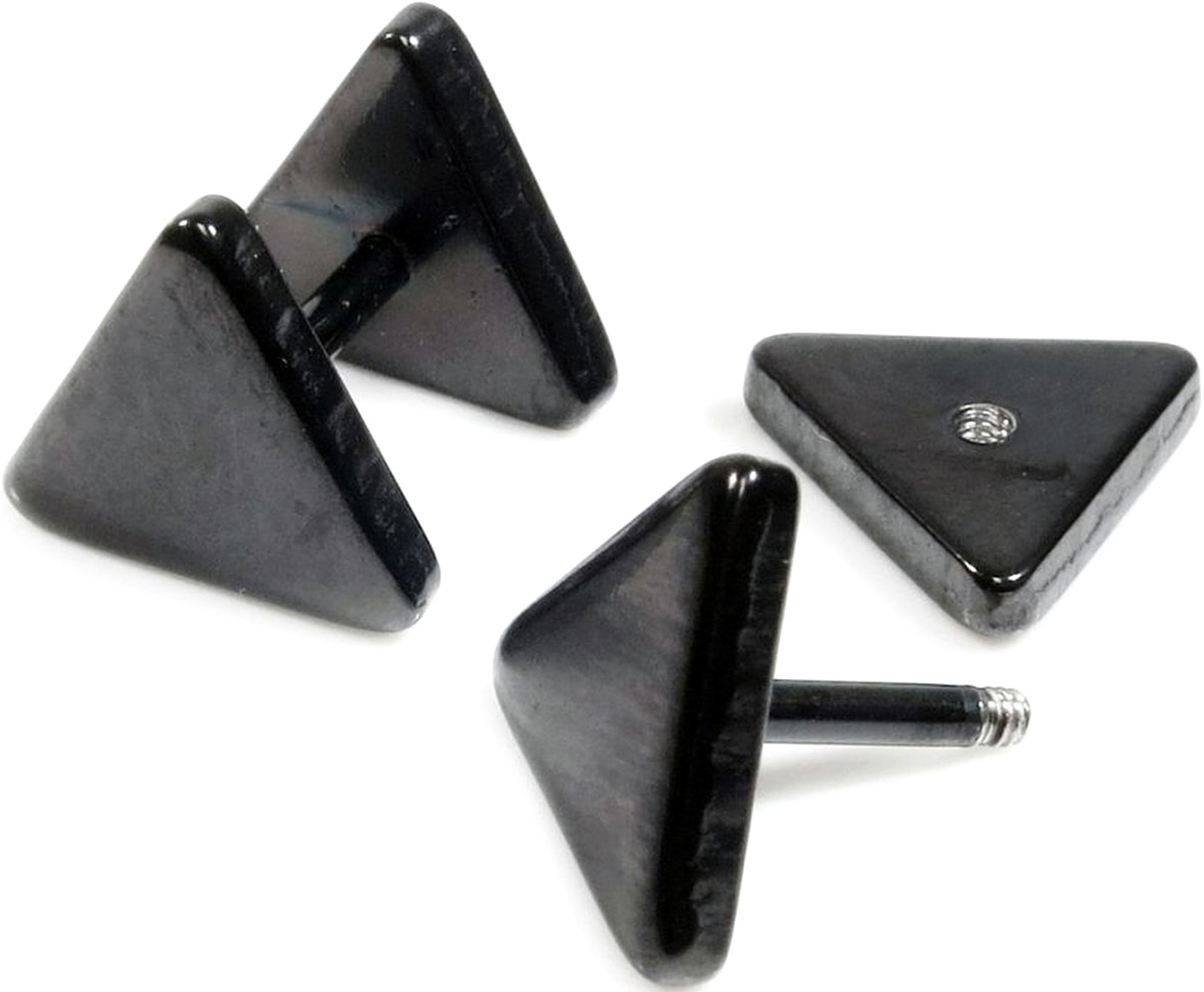 Faux Plugs d\'Oreille Triangle Noir Acier Inoxydable 6-10mm