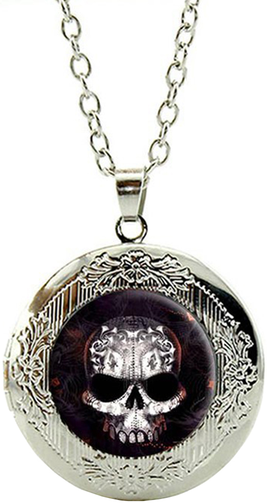 Collier Pendentif Médaillon Tête de Mort Mexicaine Blanche Stylisé