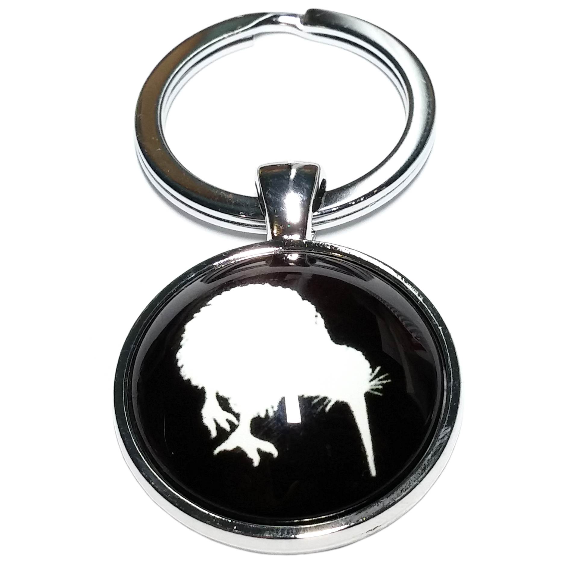 Porte clé en métal silhouette oiseau kiwi blanc