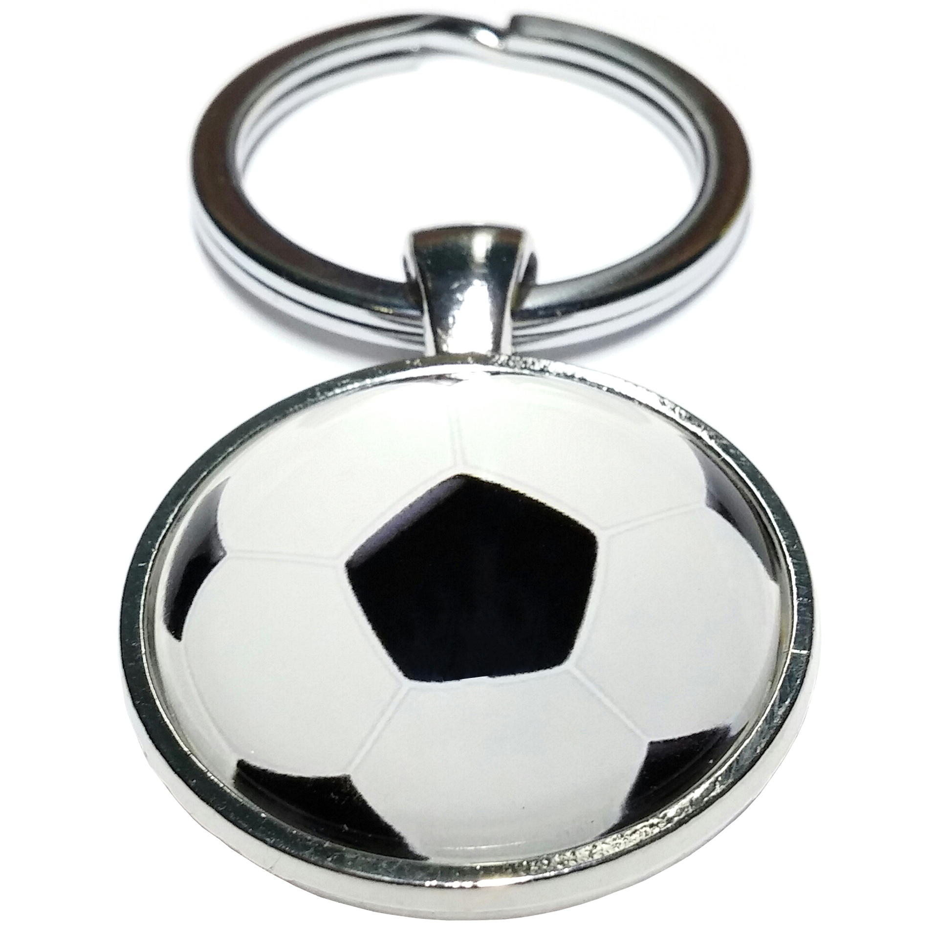 Porte clé métal football ballon de foot noir et blanc 2