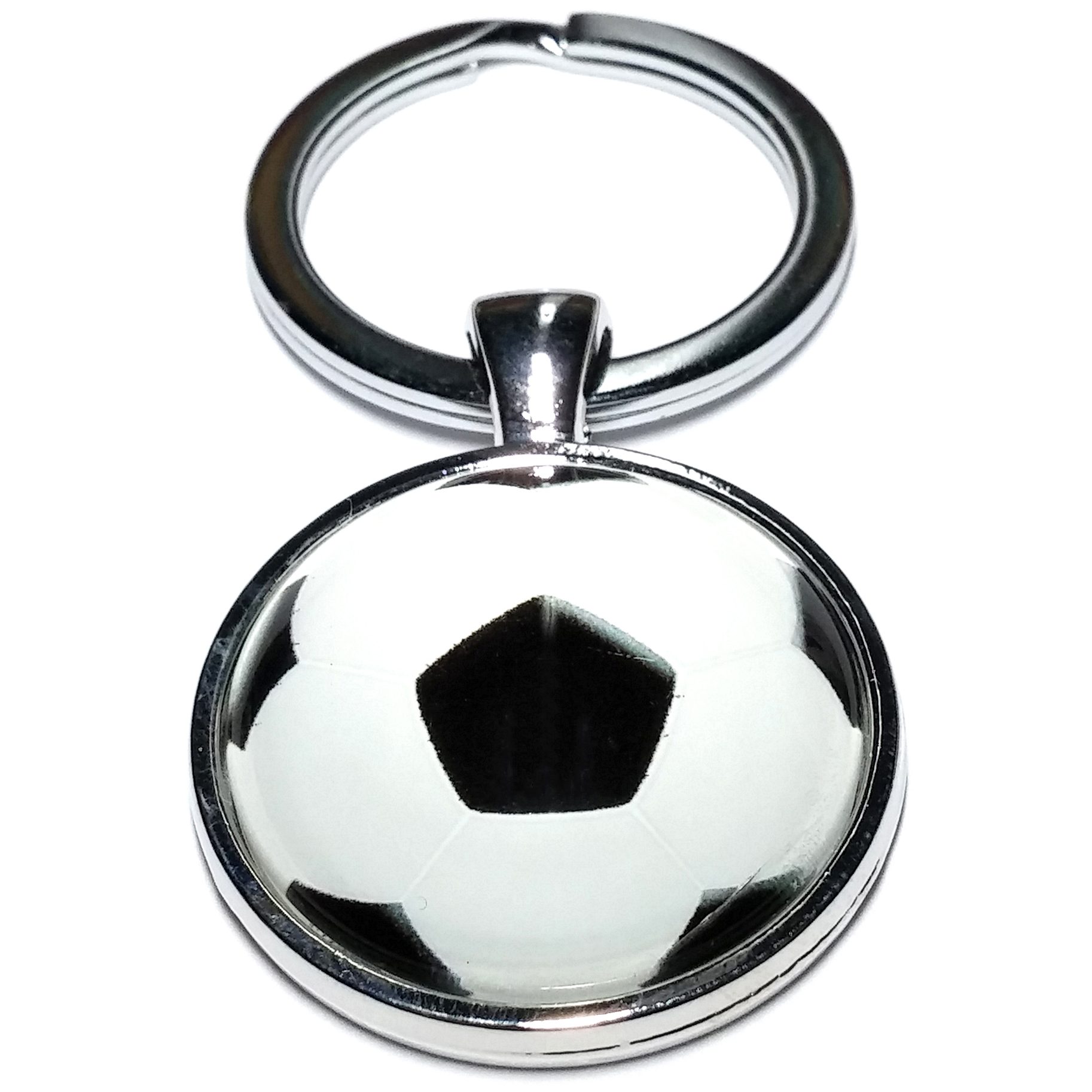Porte clé métal football ballon de foot noir et blanc 1