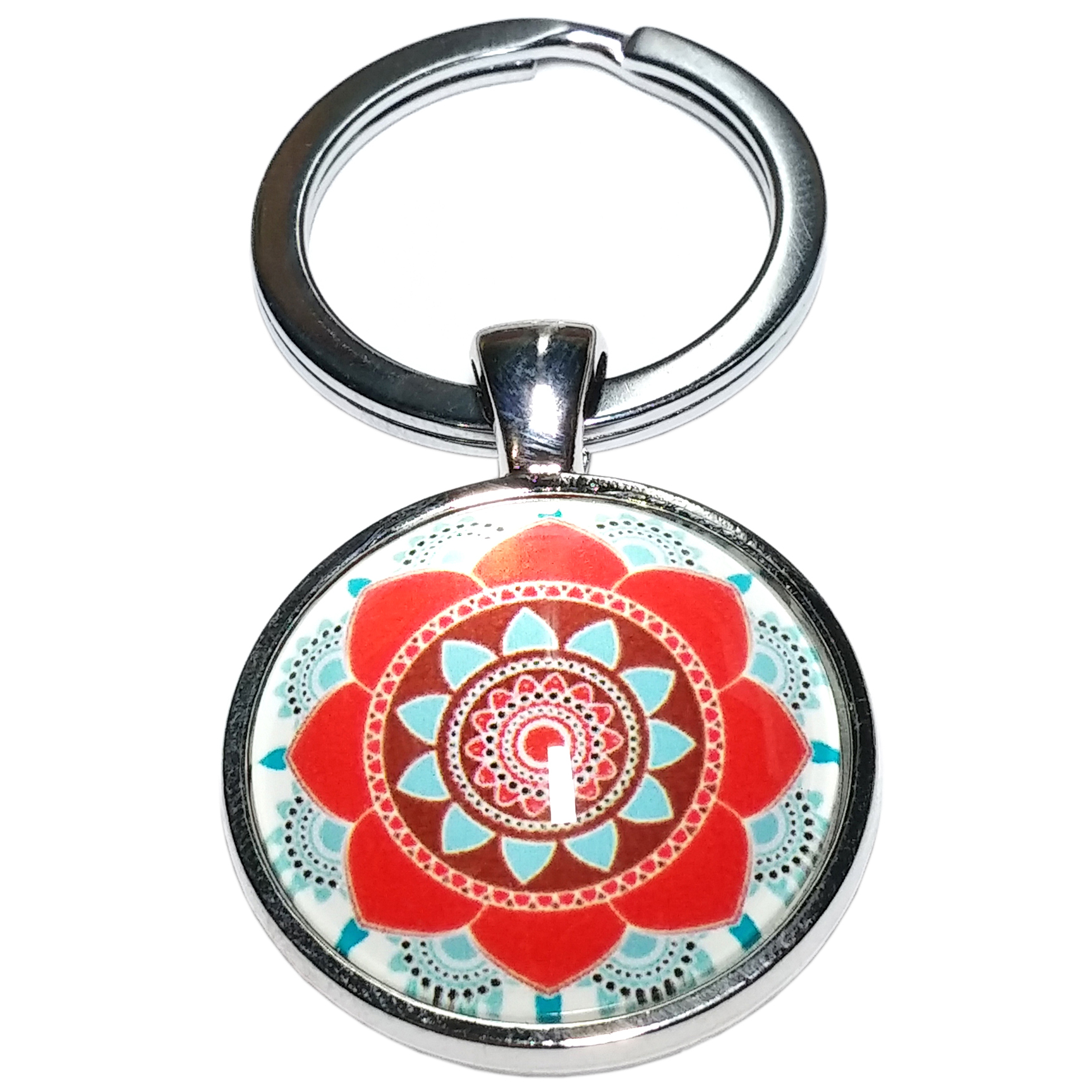 Porte Clé Métal Bouddhiste Mandala Fleur Rouge