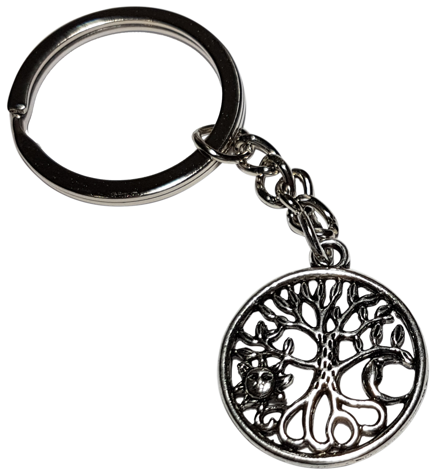 Porte clé métal arbre de vie soleil et lune stylisé