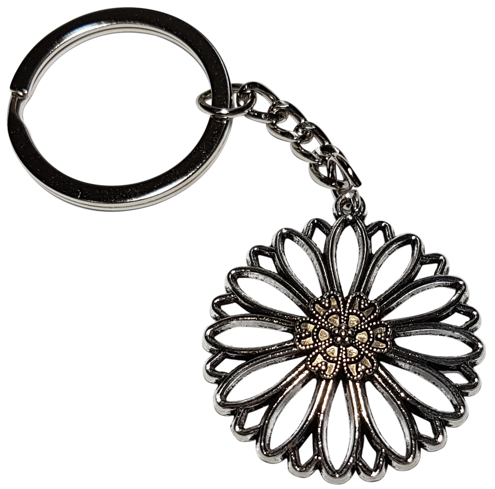 Porte Clé Métal Fleur Rosace Stylisé