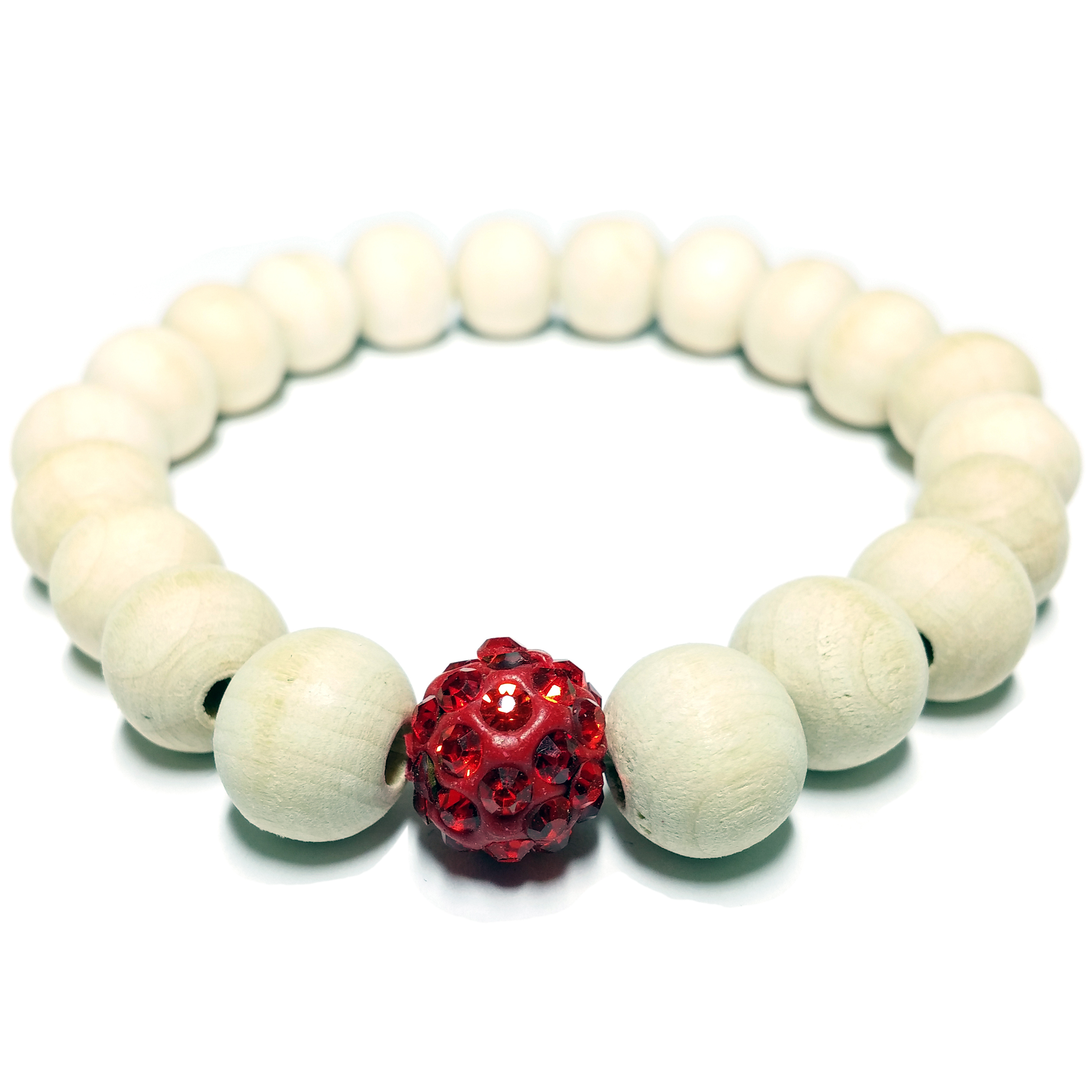Bracelet en bois perle cubique zirconia rouge