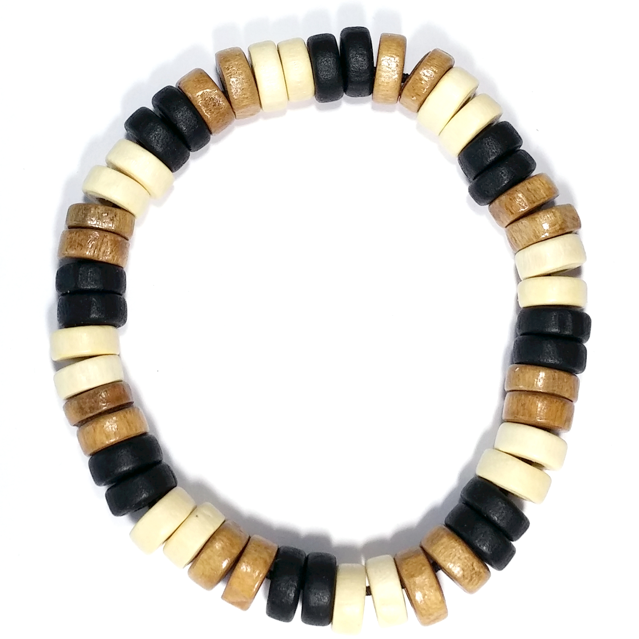 Bracelet Rasta Rondins en Bois Noir Marron Beige avec Élastique Noir 2