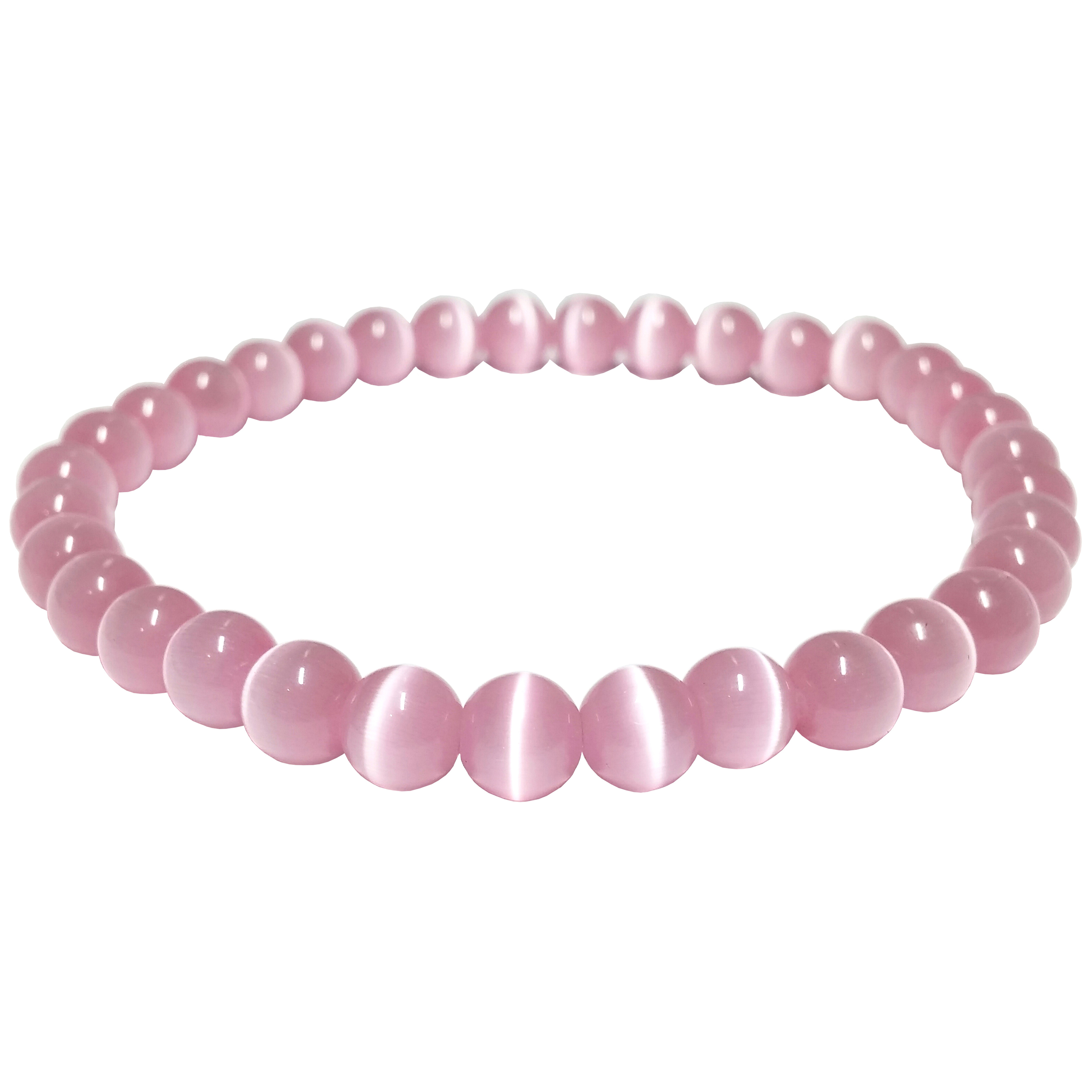 Bracelet pierre rose bande blanche 6mm