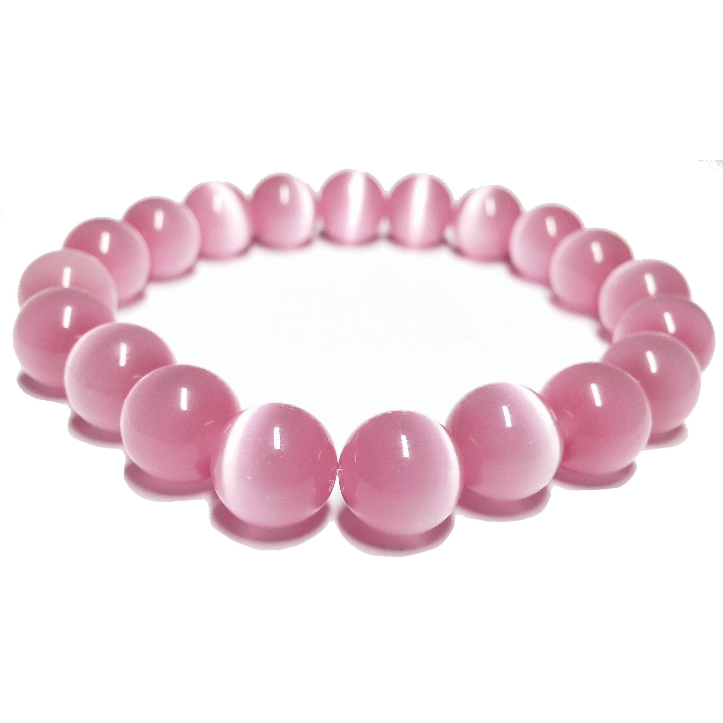 Bracelet pierre rose bande blanche 10mm