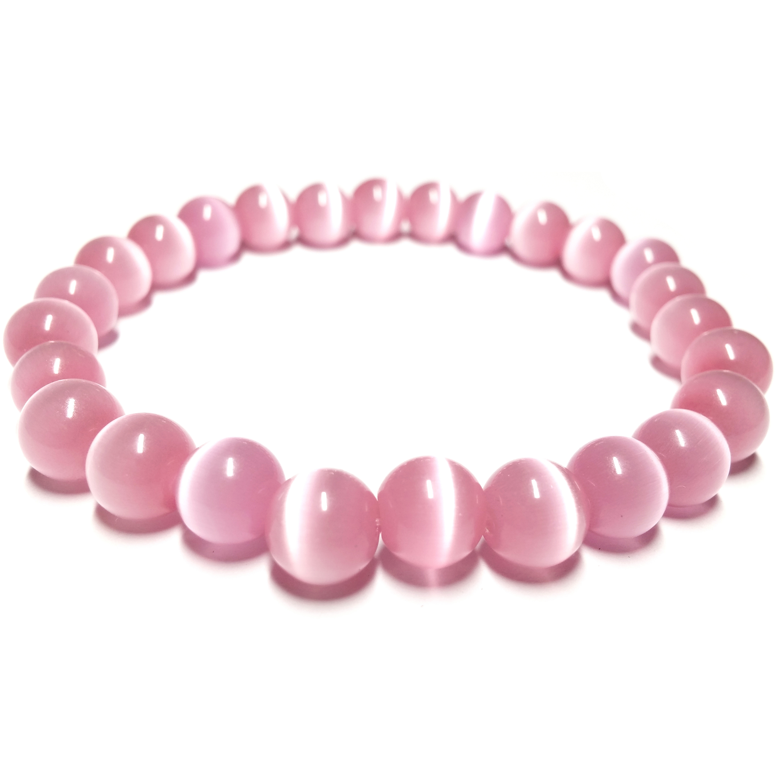 Bracelet pierre rose bande blanche 8mm